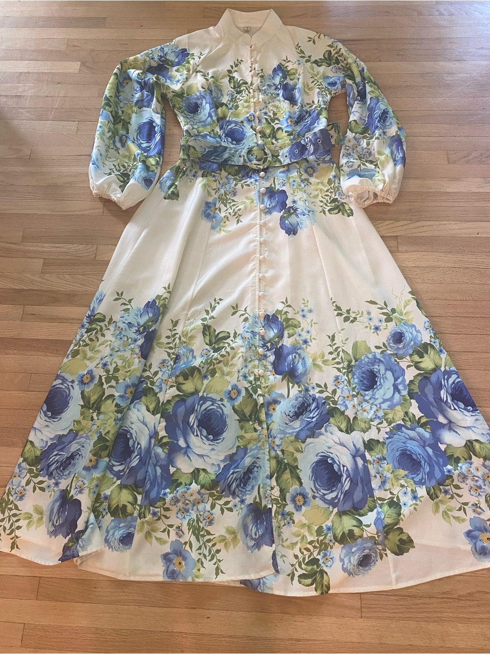 Vintage 70’s floral button front long sleeve maxi party belted modest dress
